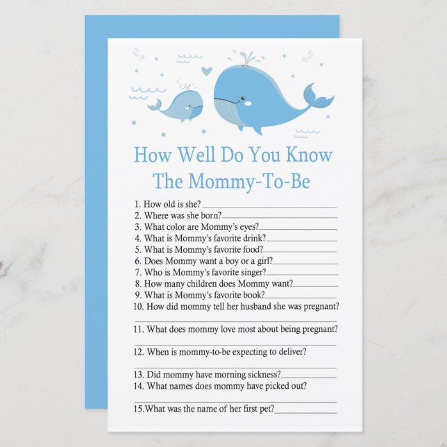 Blue Whale Comme vous connaissez bien le jeu de ba (Devant / Derrière)