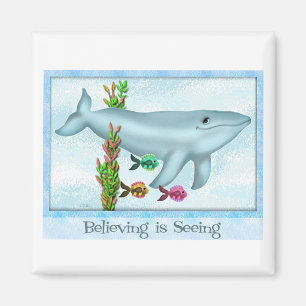 Blue Whale & Fish Friends Magnet Carré