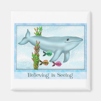 Blue Whale & Fish Friends Magnet Carré