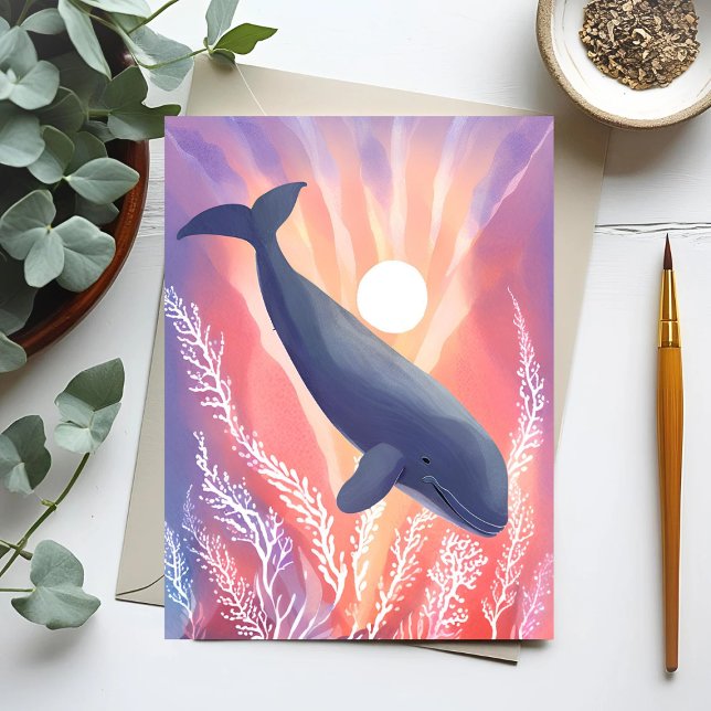 Blue Whale | Ocean Hues Watercolor Animal Card (Créateur téléchargé)