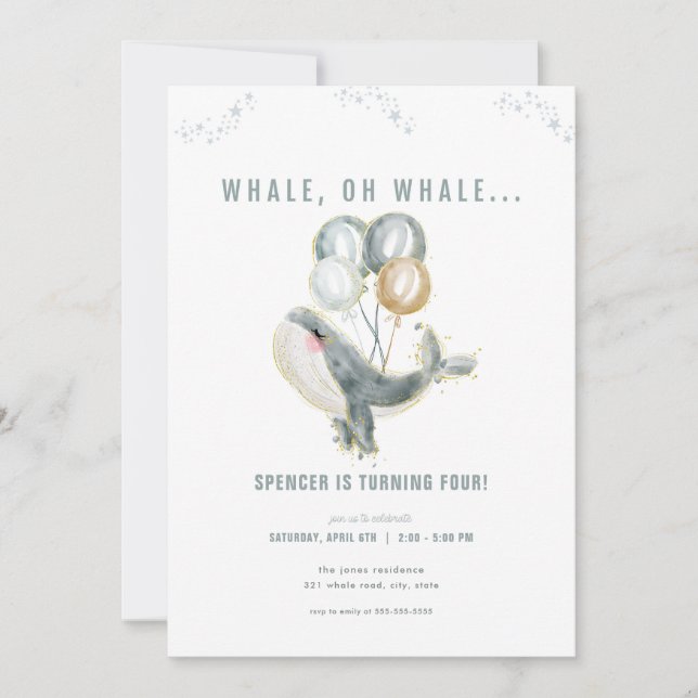 Blue Whale Oh Whale Anniversaire Invitation (Devant)