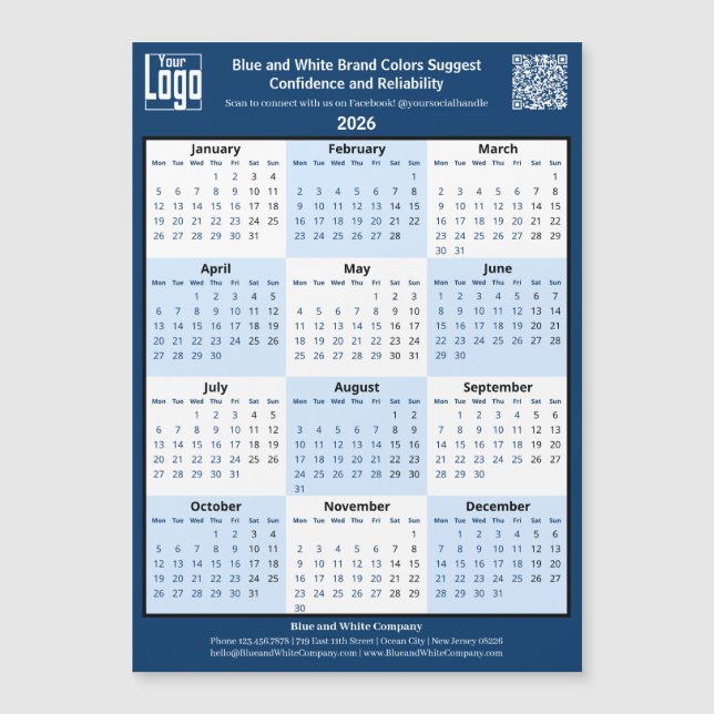 Blue White Black Your Logo 2026 Magnetic Calendar (Devant)