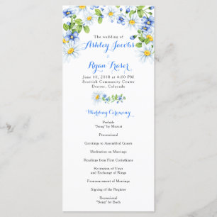 Blue White Country Daisy Floral Wedding Programme