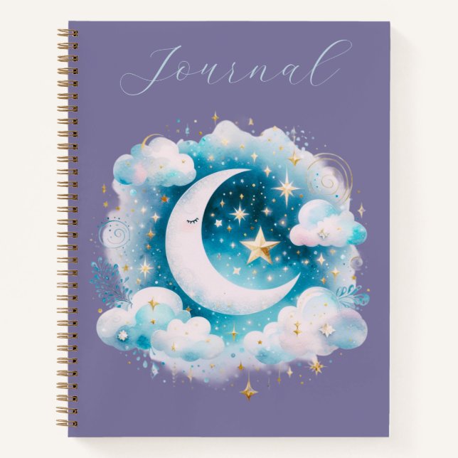 Blue & White Crescent Moon Celestial Boho Journal (Devant)
