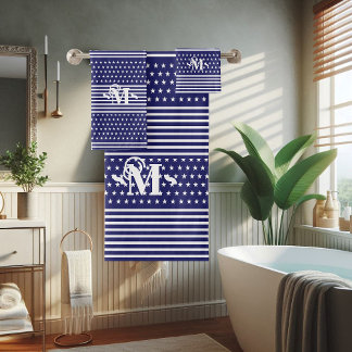 Blue White Independence Day Star & Strig Monogram