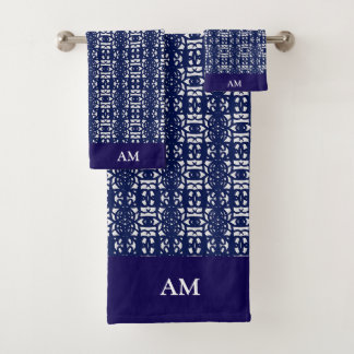 Blue & White Modern Abstract Pattern and Monogram