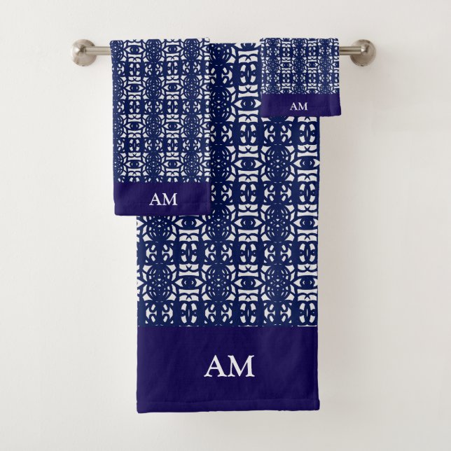 Blue & White Modern Abstract Pattern and Monogram (En situation)