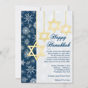 Blue, White Snowflakes Hanoukka Party Invitation