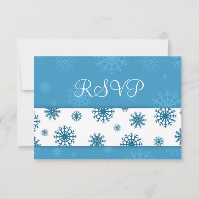 Blue White Snowflakes Noël Mariage Cartes RSVP (Devant)
