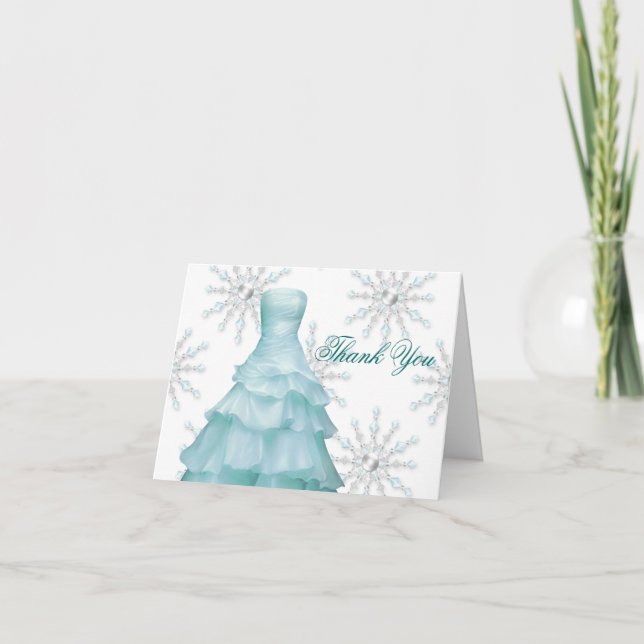 Blue White Snowflakes Quinceanera Merci Cartes (Devant)