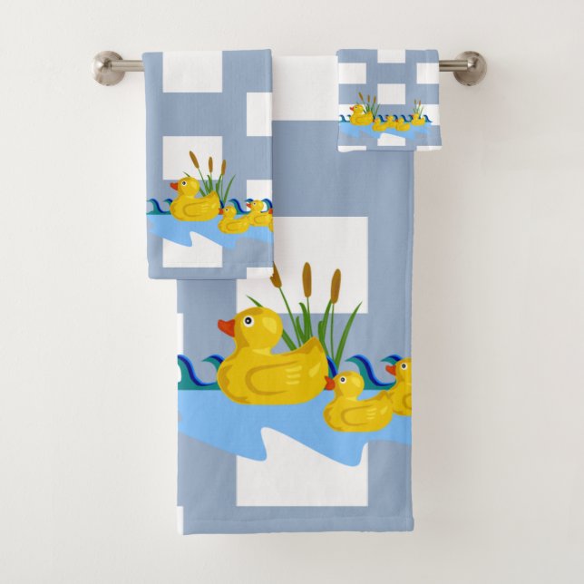 Blue & White Square Bathroom Towel Sets Ducks (En situation)