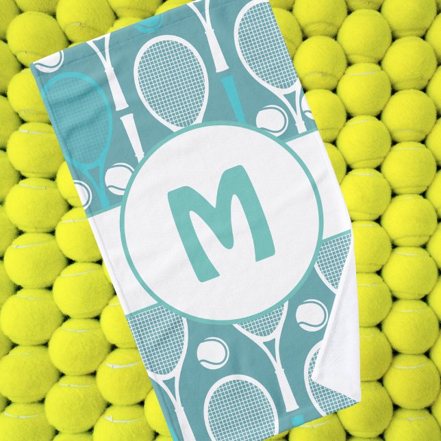 Blue & White Tennis Rackets Balls Joueur Nom migno (Créateur téléchargé)