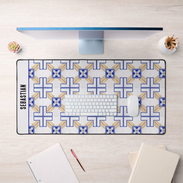 Blue White Yellow Azulejo Portugais Titres Nom (Bureau 1)