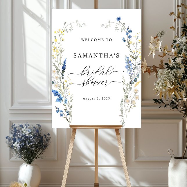 Blue Wild Floral Dainty Boho Affiche de bienvenue (Créateur téléchargé)