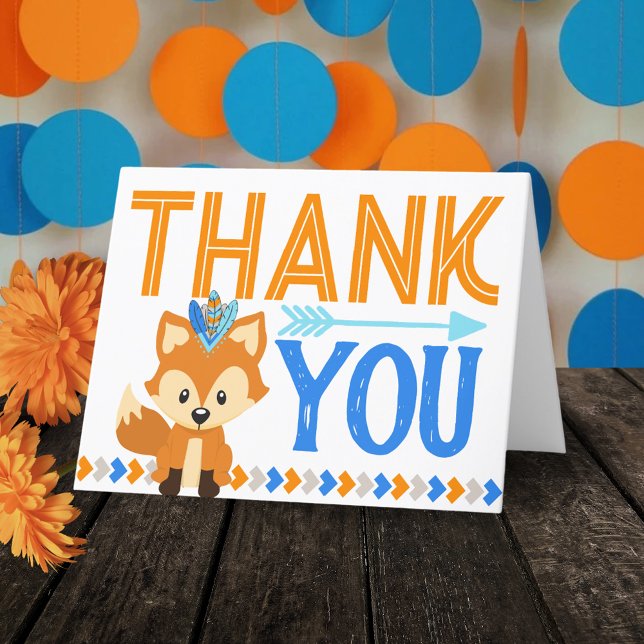 Blue Wild Tribal Fox Carte de remerciements (Tribal Woodland Forest Fox Folding Thank You Cards)