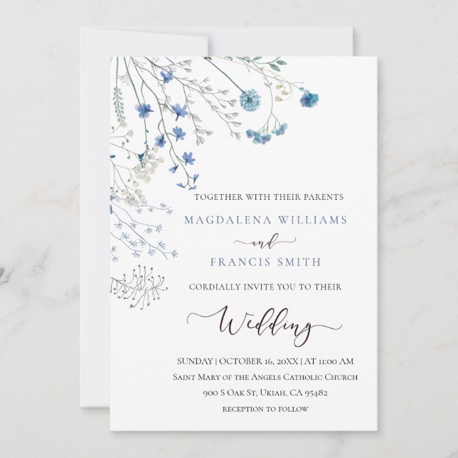 blue wildflowers wedding invitation (Devant)