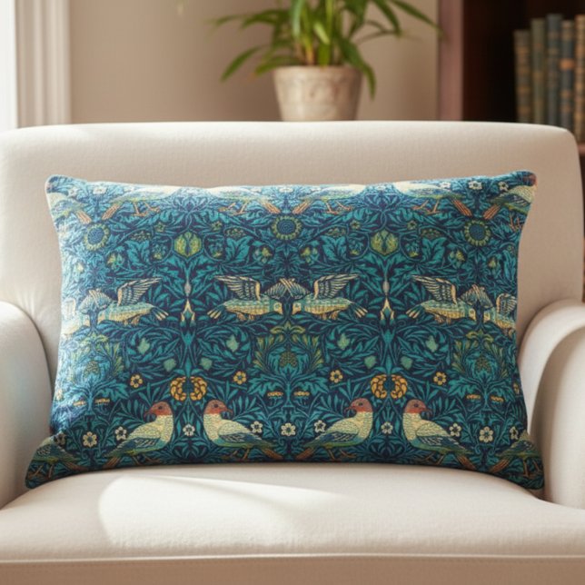 Blue William Morris Art Birds Coussin (Créateur téléchargé)