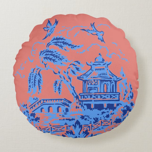 Blue Willow Blue & Saumon rose Coussin (Devant)