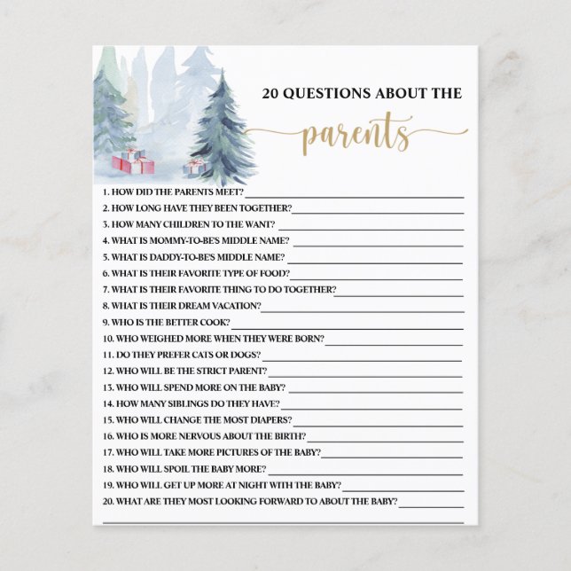 Blue winter 20 Questions sur le jeu Parents (Devant)