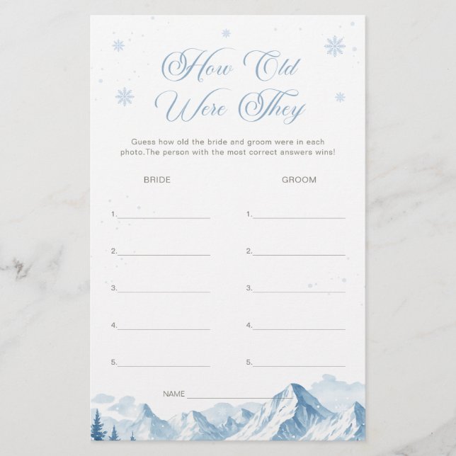 Blue Winter Bridal Shower How Old Were They Game (Devant)