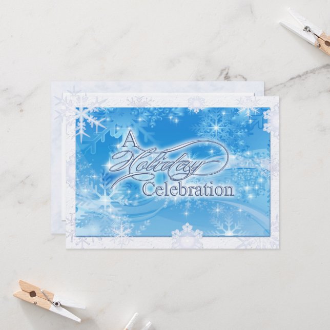 Blue Winter Celebration Invitation (Devant/Arrière en situation)