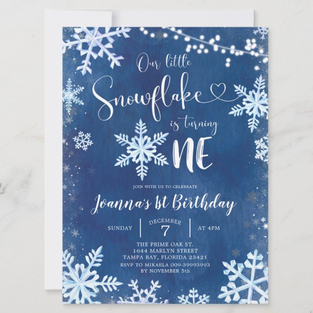 Blue Winter Snowflake Invitation pour le premier a (Devant)