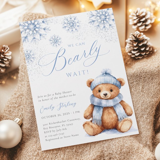 Blue Winter Teddy Bear Baby Shower Invitation (Créateur téléchargé)