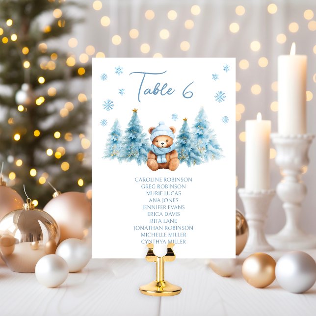 Blue Winter Teddy Bear Baby Shower Table Number (Créateur téléchargé)