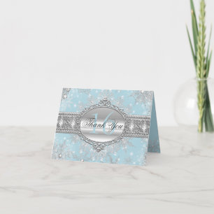 Blue Winter Wonderland Sweet 16 Cartes de remercie