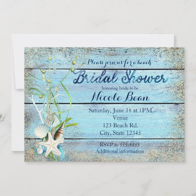 Blue Wood Beach Tropical BRIDAL DOUCHE Invitation (Devant)