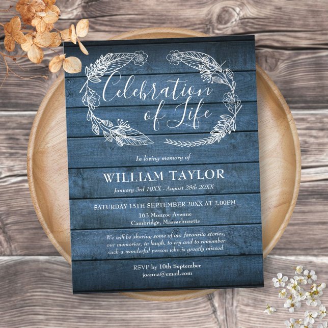 Blue Wood Celebration of Life Funeral Invitation (Créateur téléchargé)