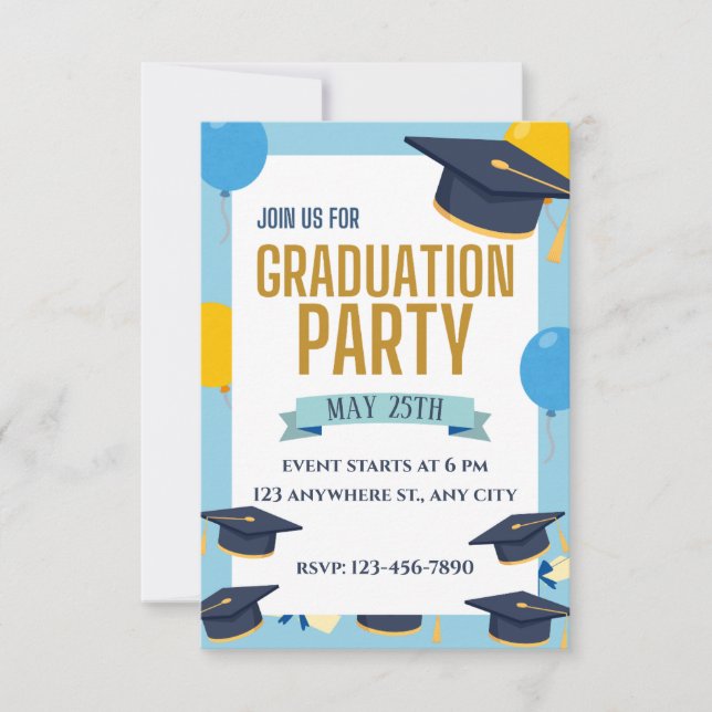 Blue Yellow Colorful Graduation Party Invitation (Devant)