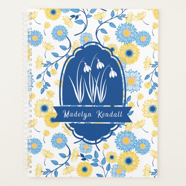 Blue & Yellow Laurentian Floral Custom Name (Devant)