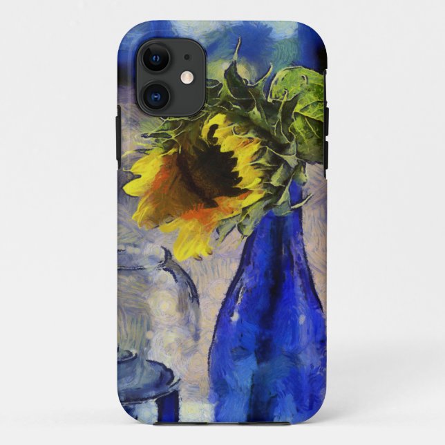Blue & Yellow Sunflower iPhone 5 Coque (Dos)