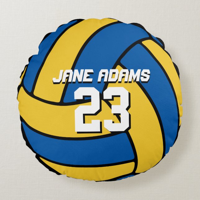 Blue Yellow Volleyball Team Coussin rond (Devant)
