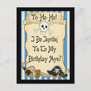 Blue Yo Ho Ho Pirate Invitations d'anniversaire