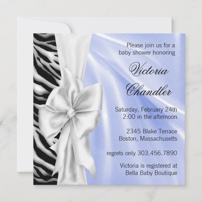 Blue Zebra Baby Shower Invitations (Devant)