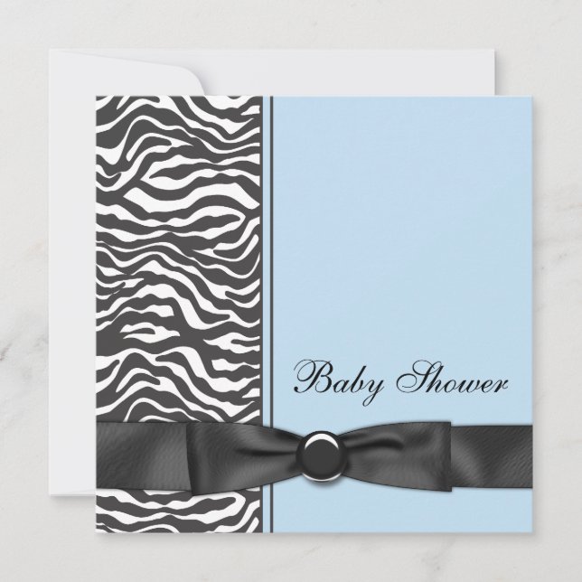 Blue Zebra Boy Baby Shower Invitations (Devant)