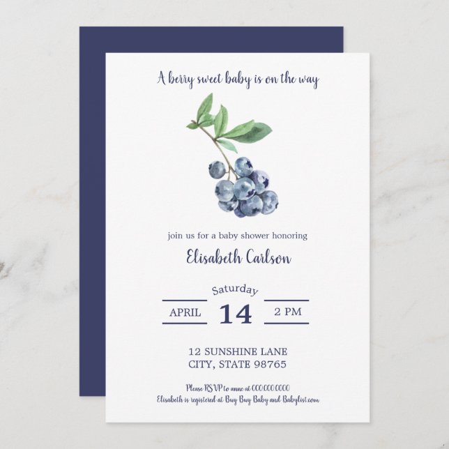 Blueberry Baby shower Berry Sweet Invitation (Devant / Derrière)