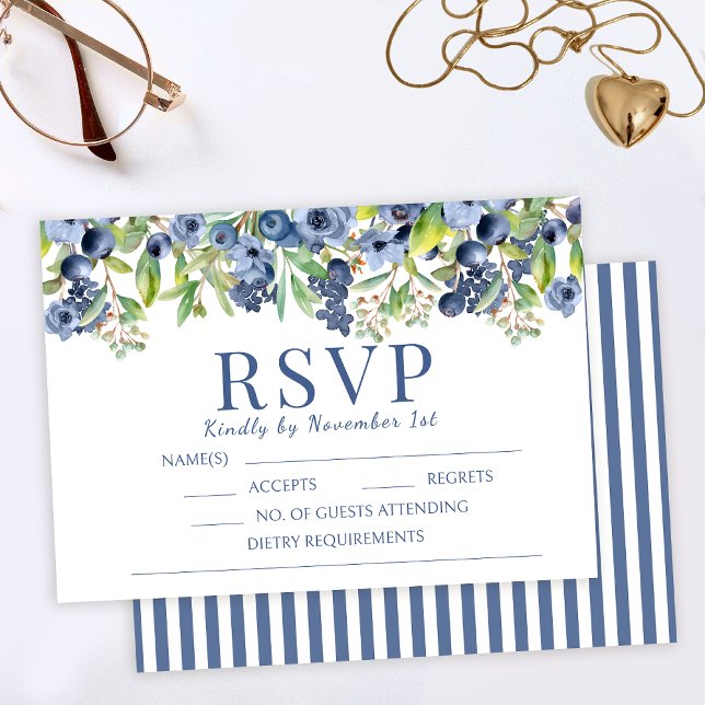 Blueberry bleu fleurs mariage cartes RSVP (Créateur téléchargé)