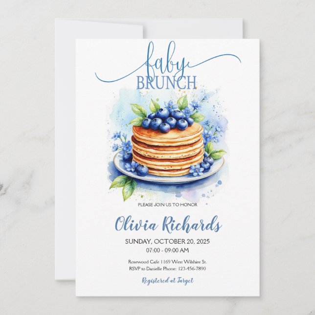 Blueberry & Blue Flowers Baby Brunch Invitation (Devant)
