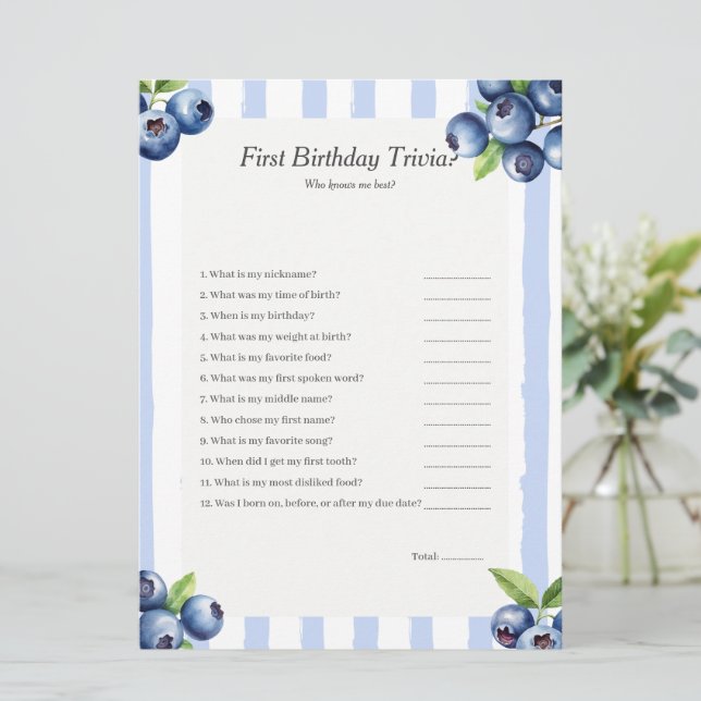 Blueberry First Birthday Trivia carte de jeu (Debout devant)
