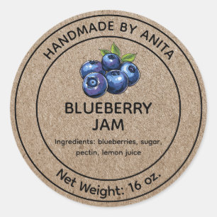 Blueberry Jam Jelly Jar Étiquette Kraft Style papi