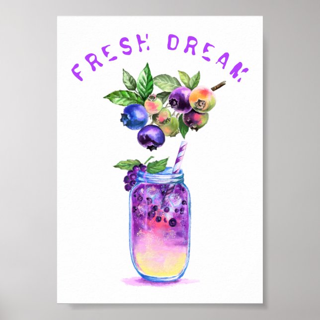 Blueberry Juice Cool Boire Fruits Party Poster (Devant)