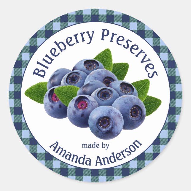 Blueberry Preserve Plaid 3" Étiquette alimentaire  (Devant)