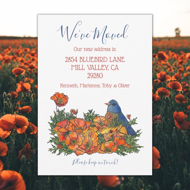 Bluebird Nouveau Faire-part d'adresse (Bluebird moving new address announcement cards.)