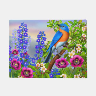 Bluebird oriental dans le tapis de porte du jardin