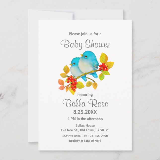Bluebirds Bird Baby Shower Invitations (Devant)