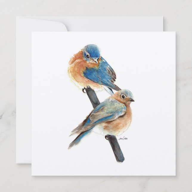 Bluebirds Couple Aquarelle Art (Devant)