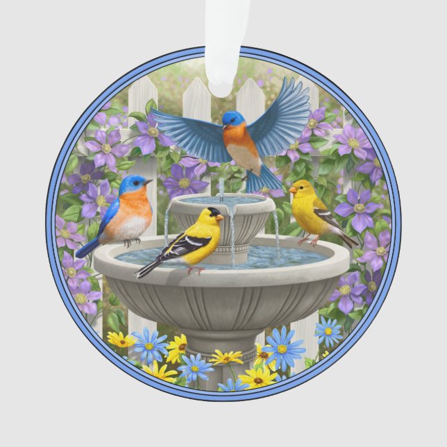 Bluebirds Goldfinches et fontaine Birdbath (devant)